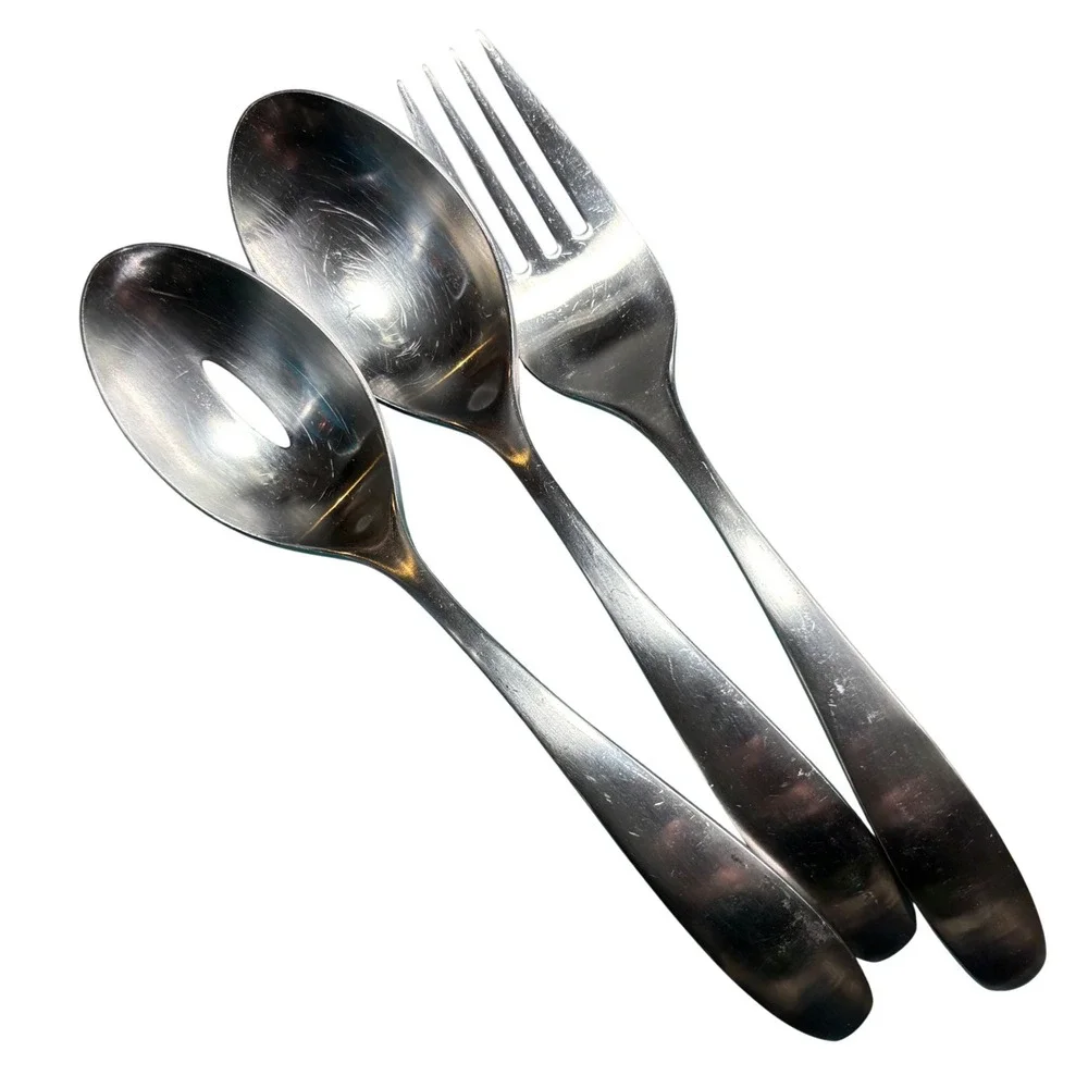 Oneida 18/10 Stainless Steel Serving Set Fork Slotted Solid Spoon 3 Piece Silver
